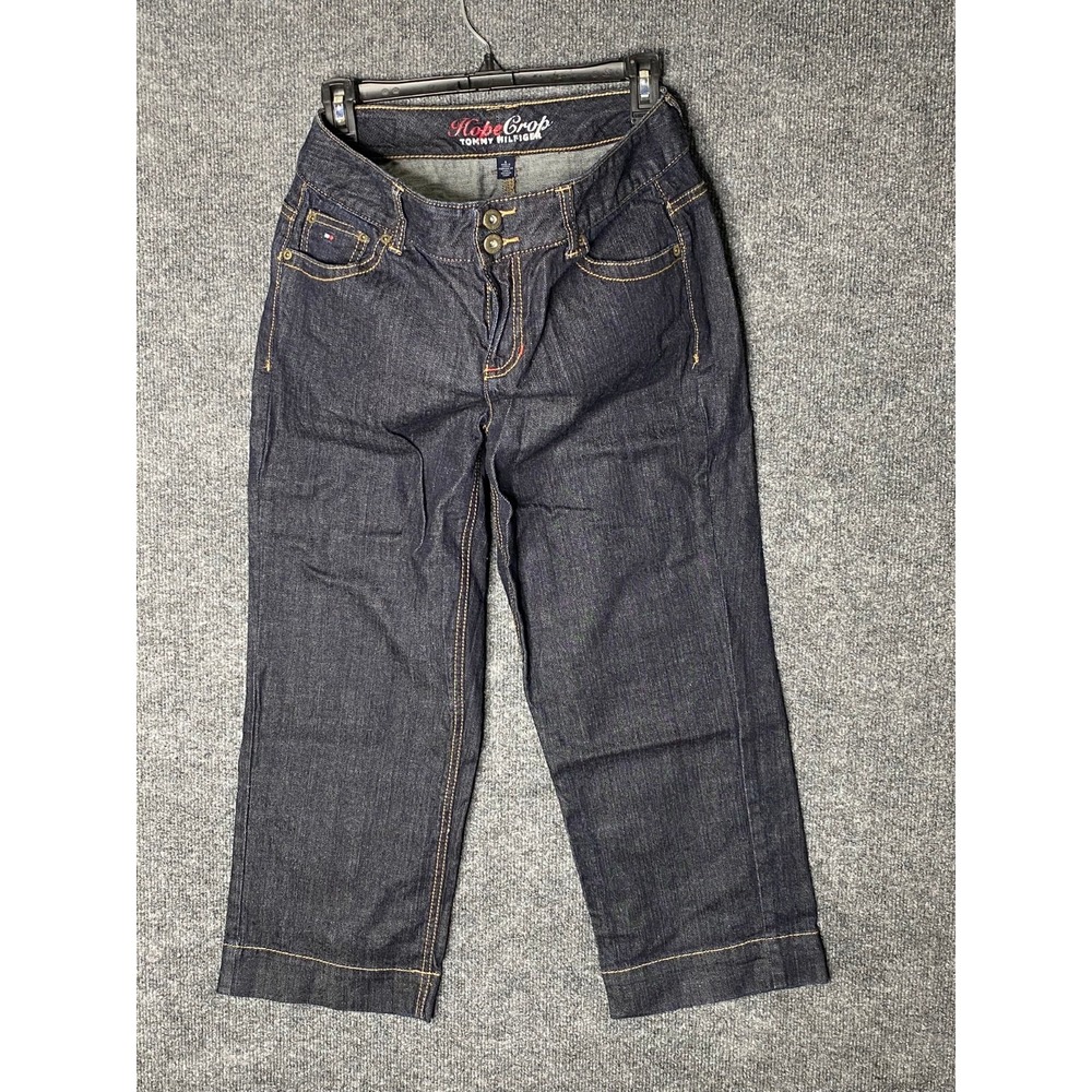 Tommy Hilfiger Women's Rope‎ Crop Dark Wash Denim Capris Size 6 Raw
